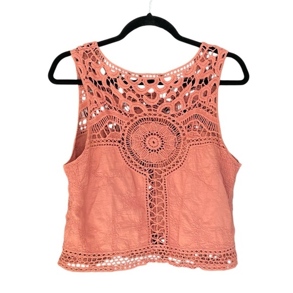 Cotton Boho Sleeveless Blouse Crochet Lace Tank Top Terra Cotta L - Picture 6 of 6